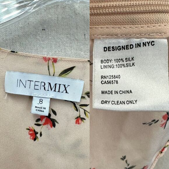 Intermix Chiara Printed Pink Floral Sweetheart Top 100% silk Size 8 - Picture 12 of 16